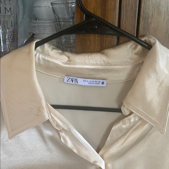 Zara Cream Long Sleeve Button Down Shirt - Picture 2 of 4
